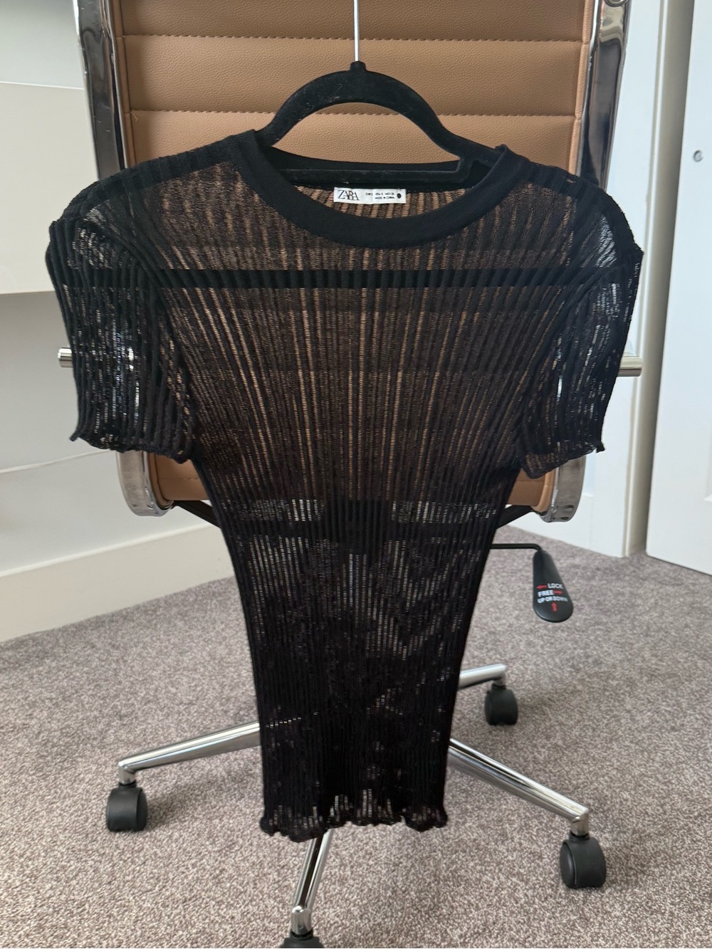 Zara Black Sheer Ribbed Knit Top